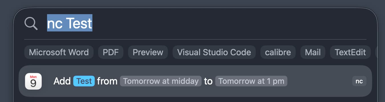 Spotlight new event shortcut